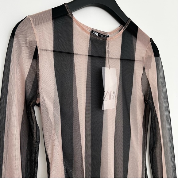 ZARA Sheer Striped Tulle Top - Picture 8 of 11